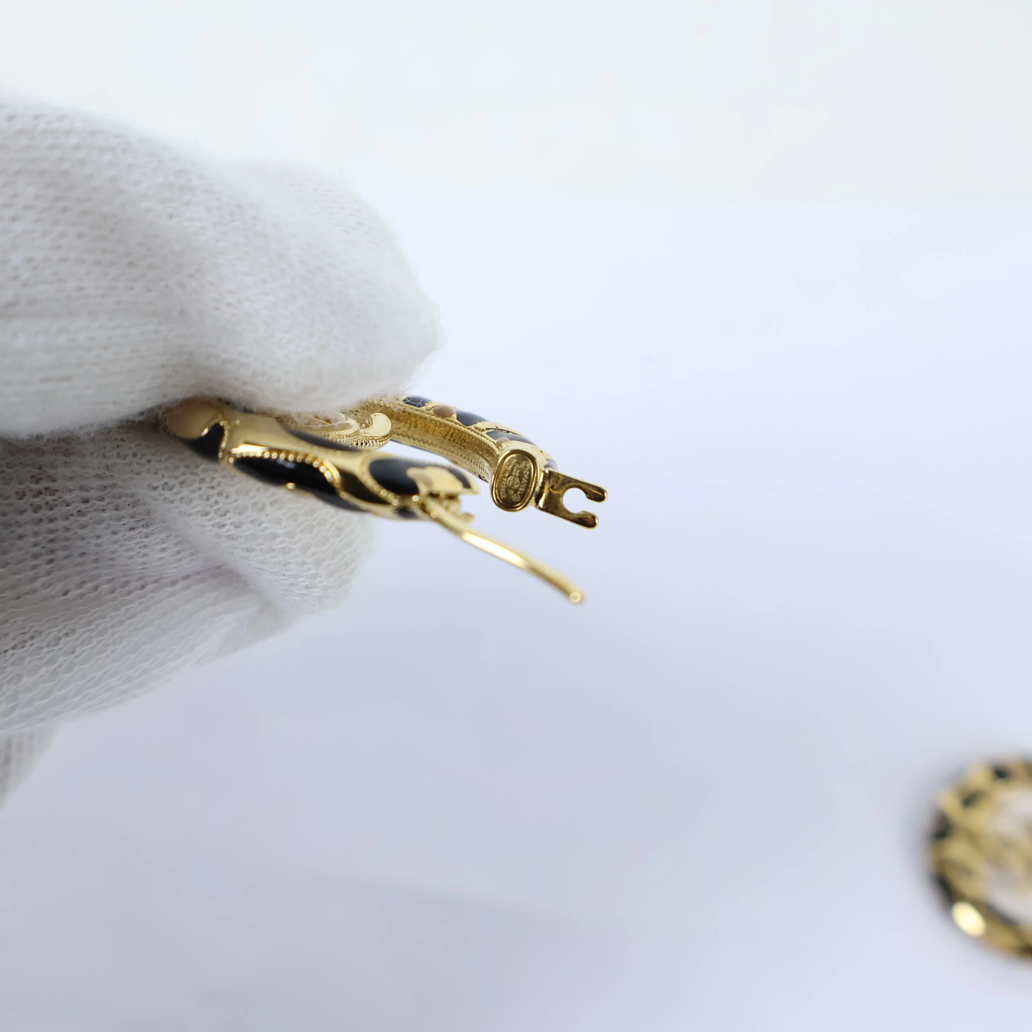 Chanel Earrings Hoop Enamel Gold