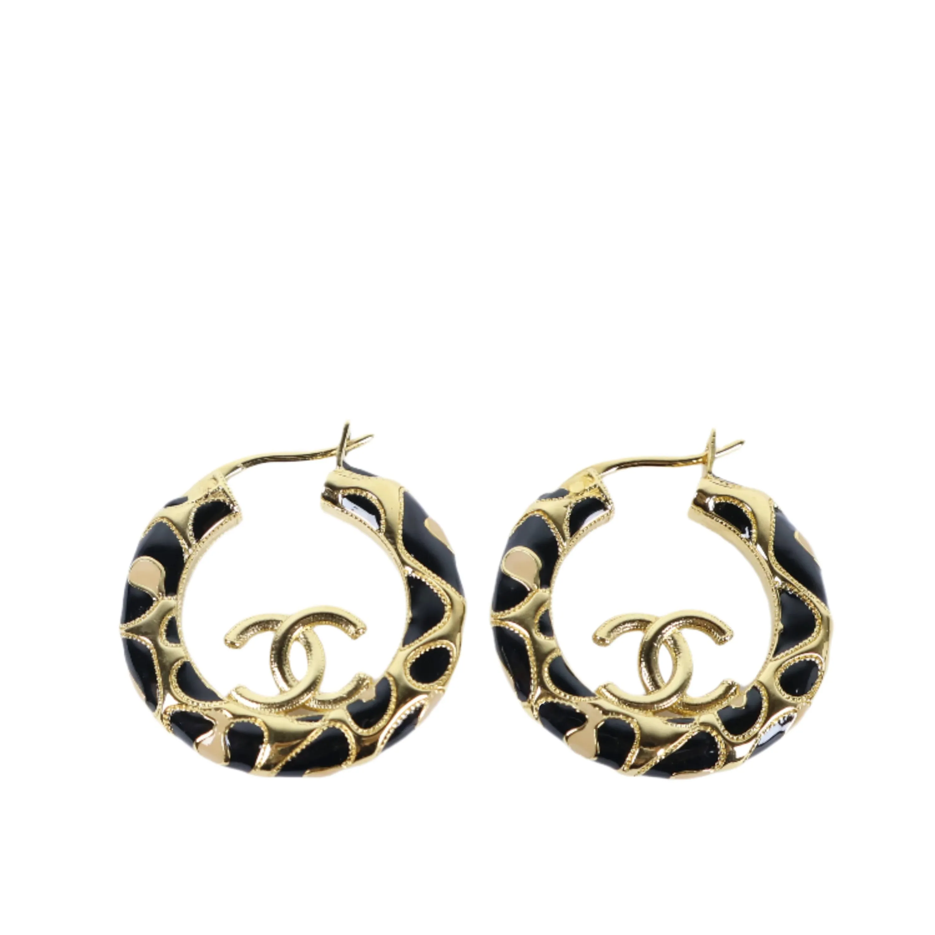 Chanel Earrings Hoop Enamel Gold