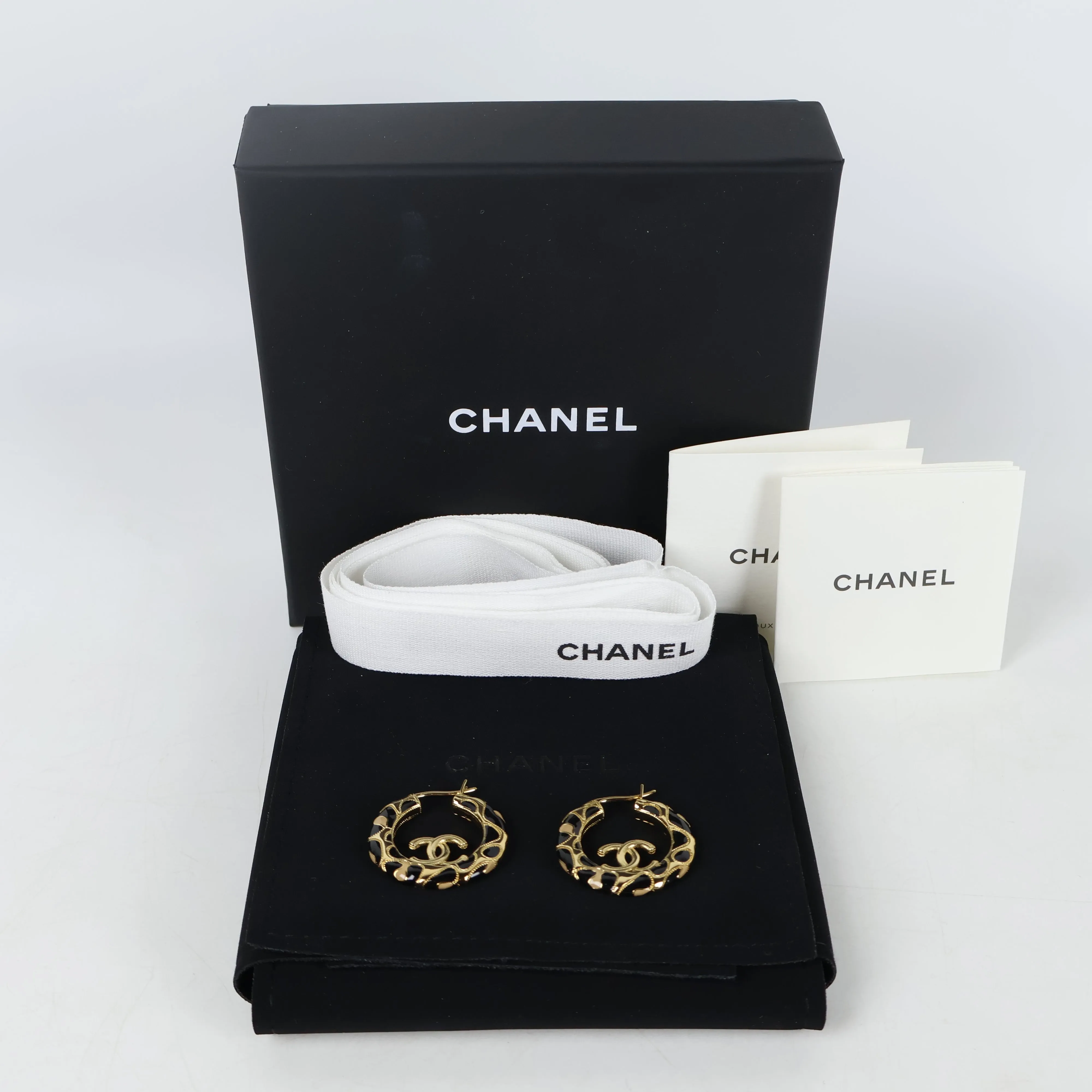 Chanel Earrings Hoop Enamel Gold