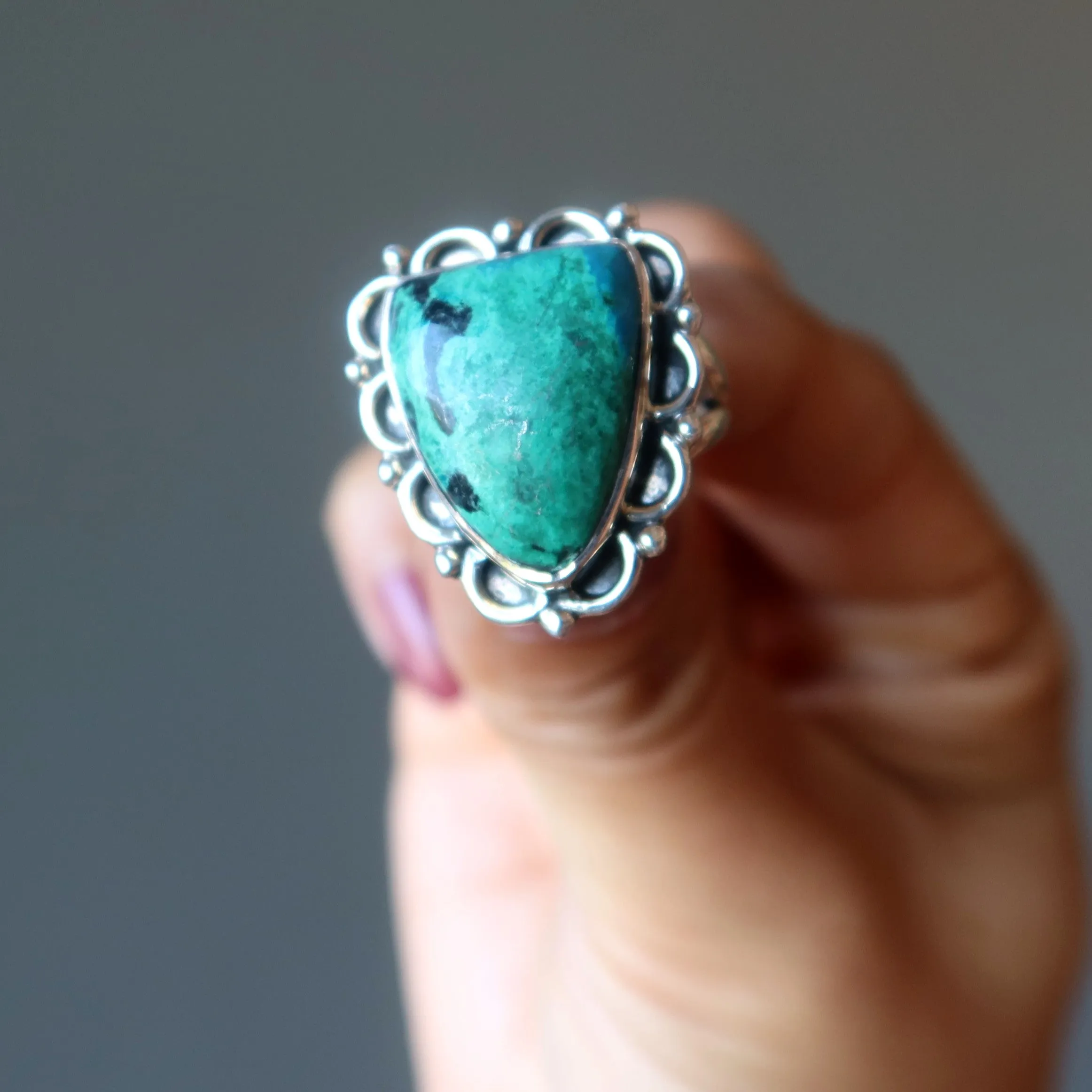 Chrysocolla Ring Refined Art Sterling Silver Size 6.0