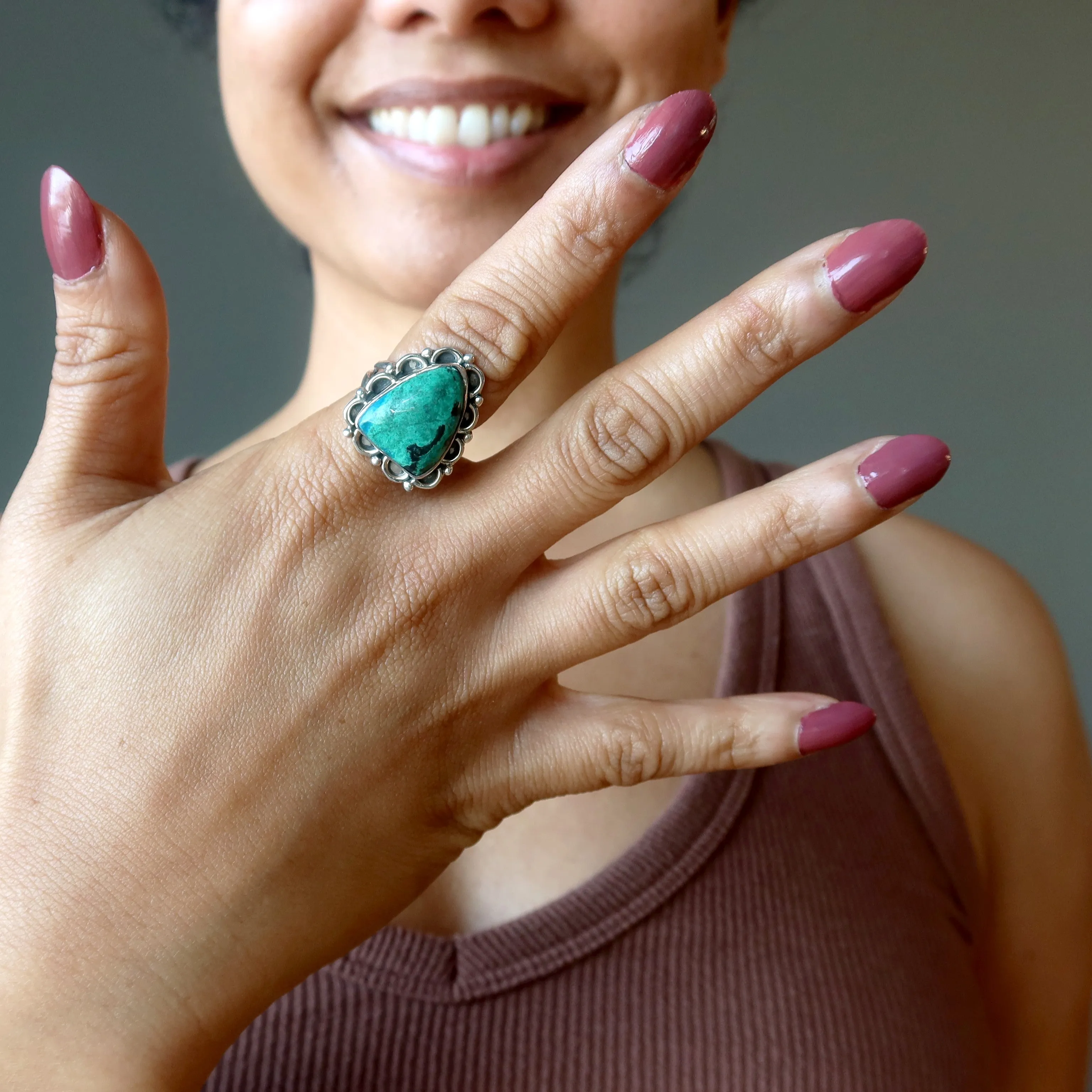 Chrysocolla Ring Refined Art Sterling Silver Size 6.0
