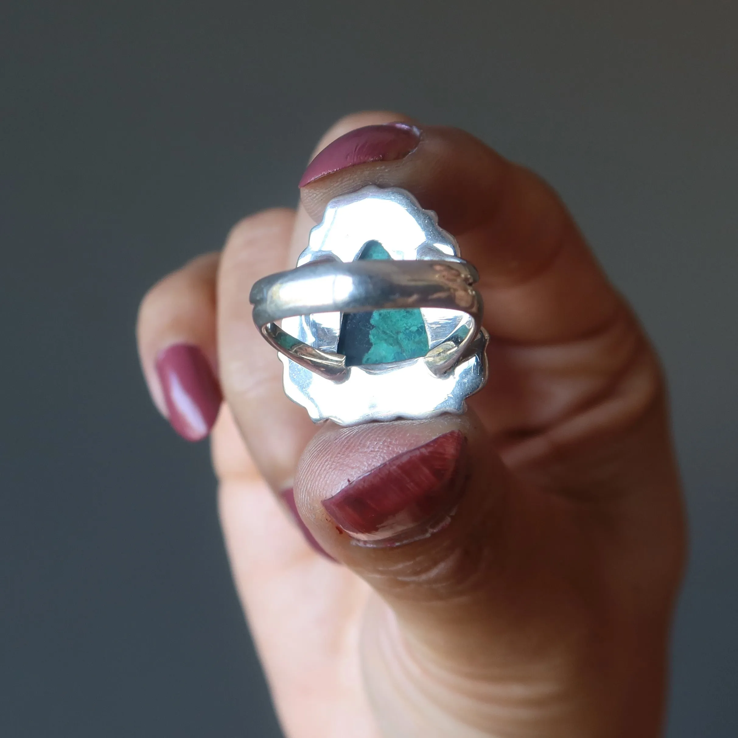 Chrysocolla Ring Refined Art Sterling Silver Size 6.0