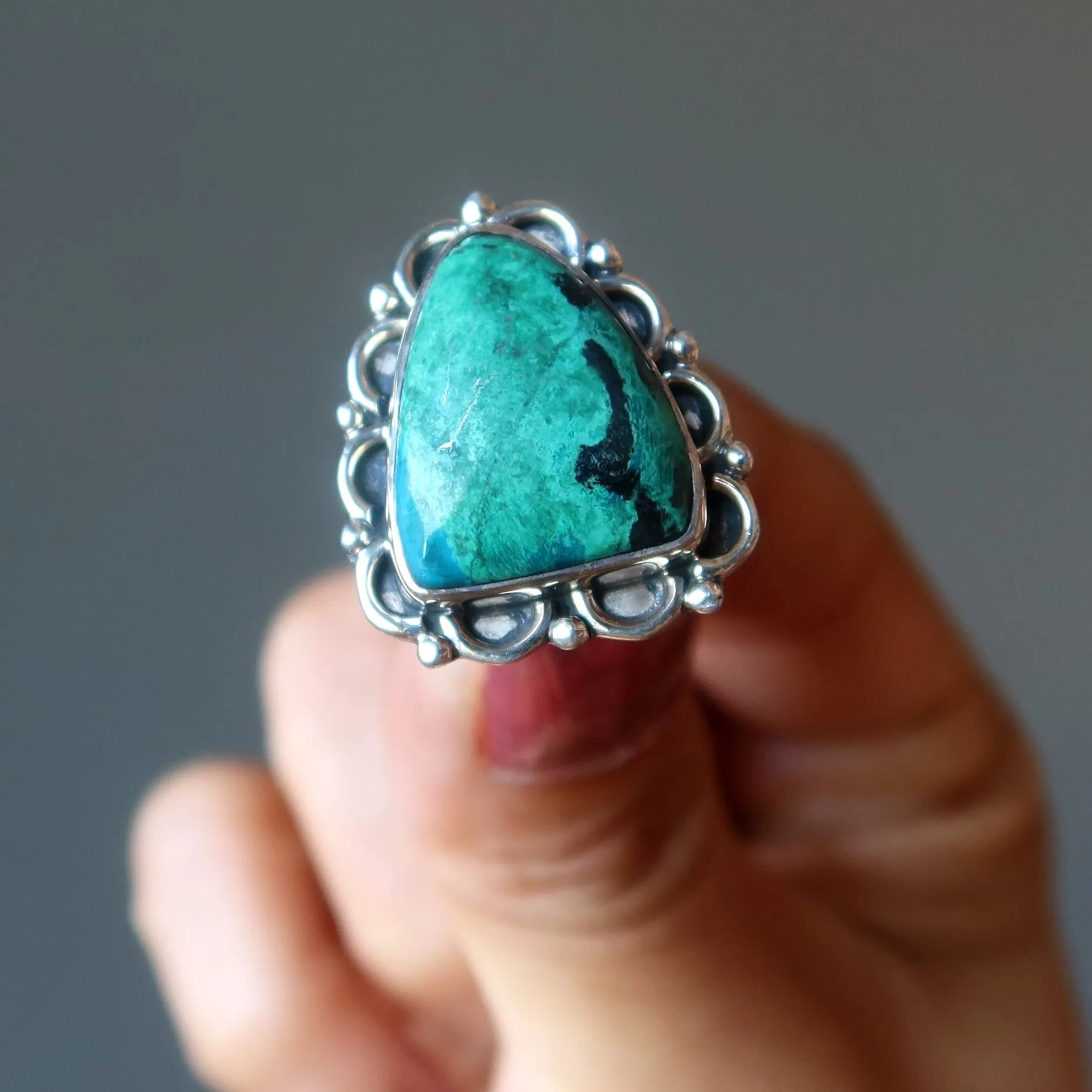 Chrysocolla Ring Refined Art Sterling Silver Size 6.0