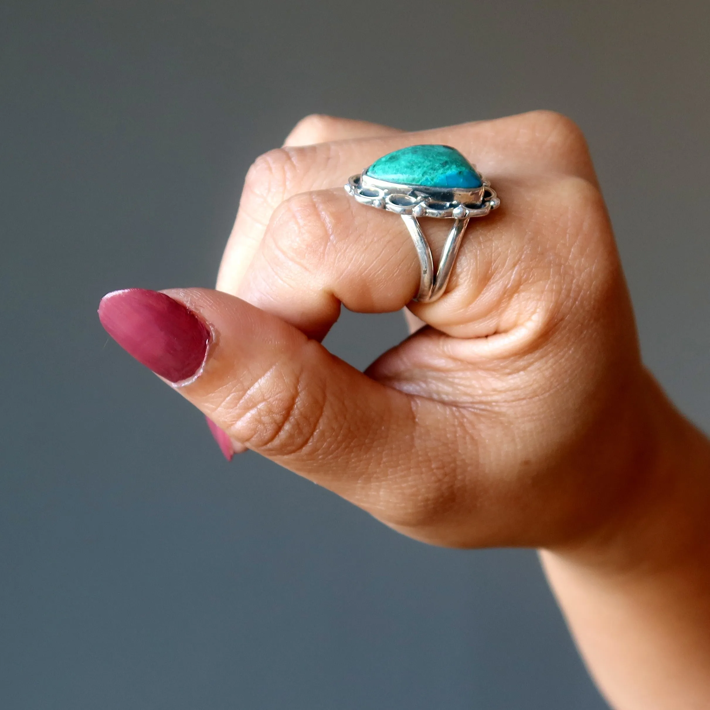 Chrysocolla Ring Refined Art Sterling Silver Size 6.0