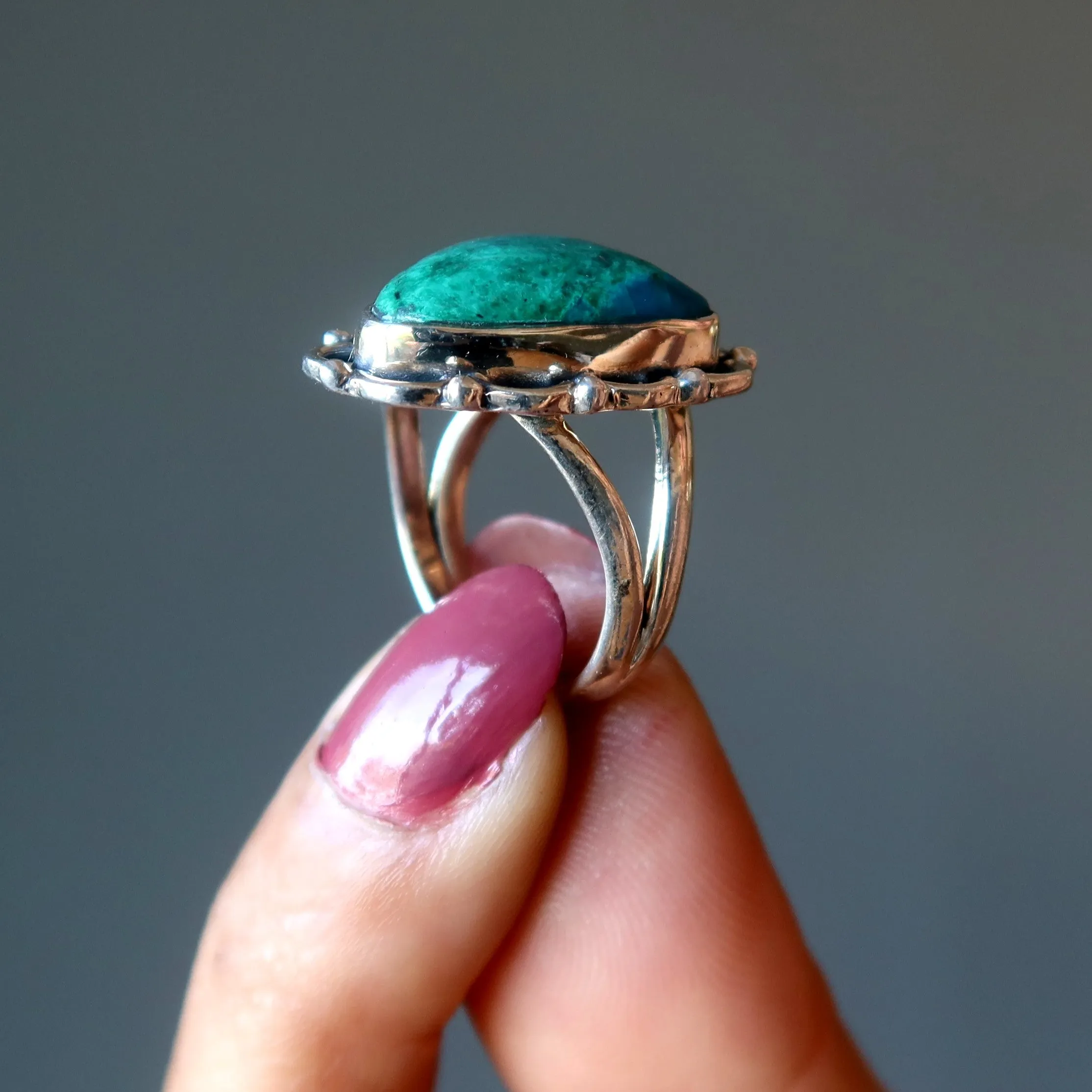 Chrysocolla Ring Refined Art Sterling Silver Size 6.0