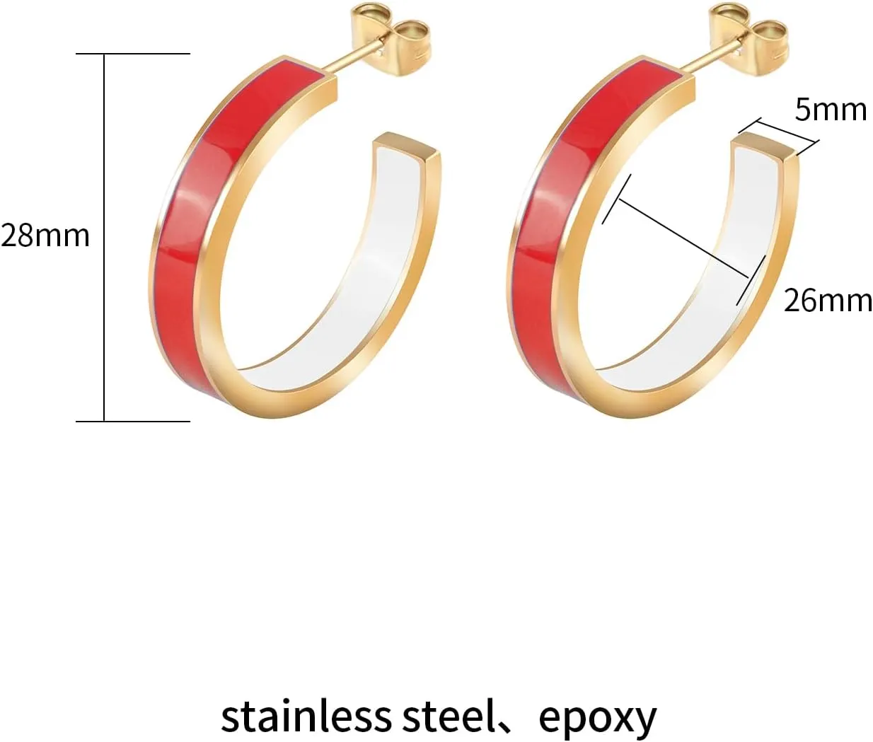 Chunky Gold Earrings for Women C Shaped Round Hoop Earrings 18K Gold Plated Stainless Steel Enamel Earrings Jewelry Gift