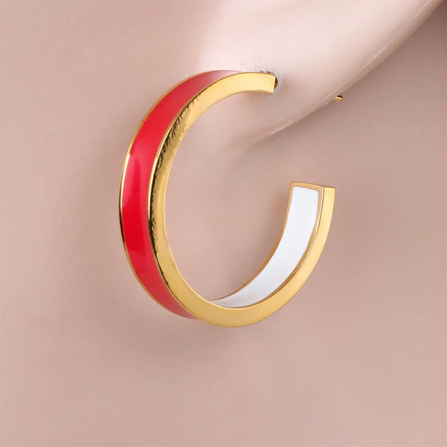 Chunky Gold Earrings for Women C Shaped Round Hoop Earrings 18K Gold Plated Stainless Steel Enamel Earrings Jewelry Gift