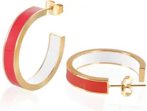 Chunky Gold Earrings for Women C Shaped Round Hoop Earrings 18K Gold Plated Stainless Steel Enamel Earrings Jewelry Gift