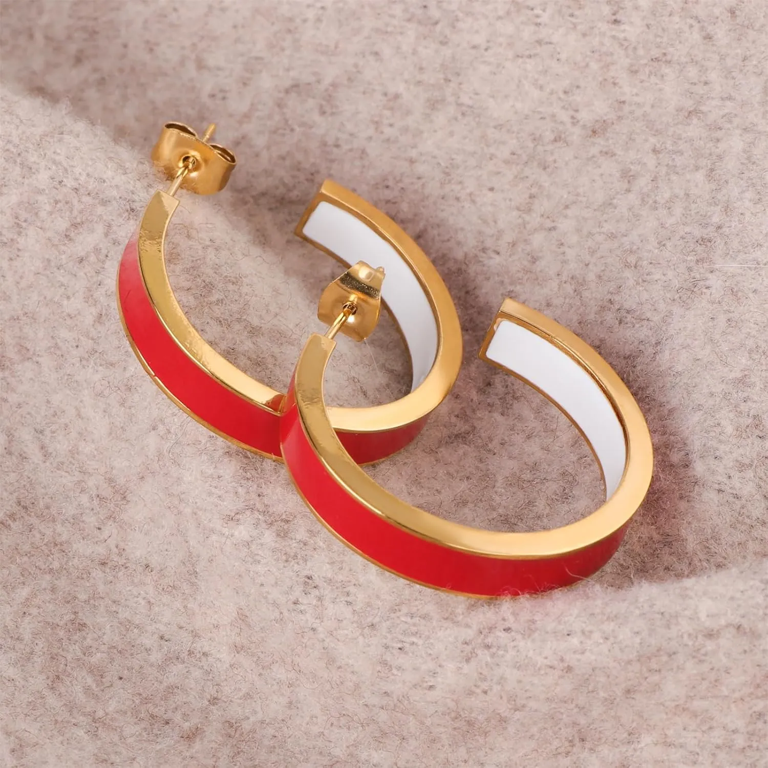 Chunky Gold Earrings for Women C Shaped Round Hoop Earrings 18K Gold Plated Stainless Steel Enamel Earrings Jewelry Gift