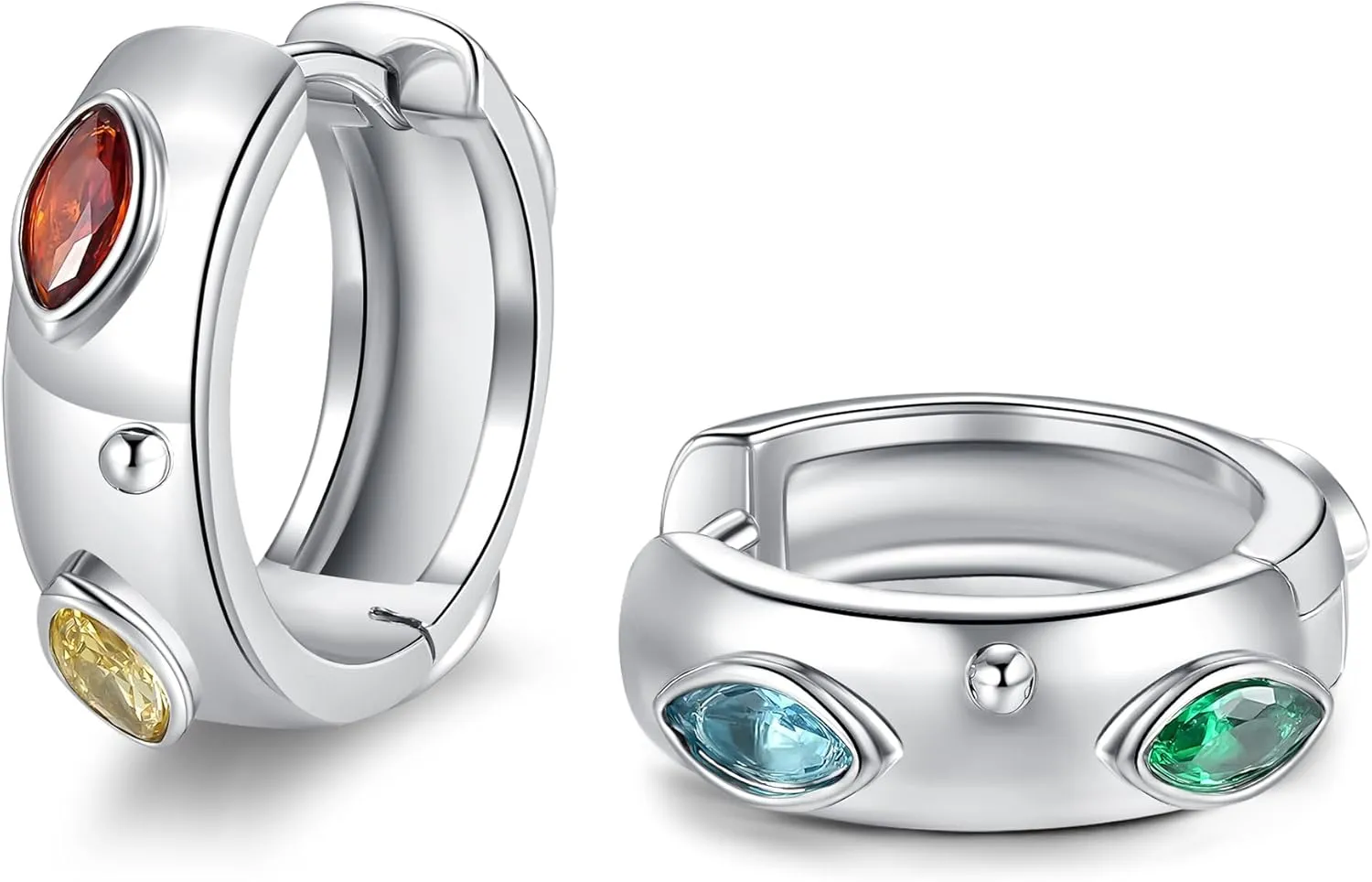 CiNily Chunky Hoop Earrings for Women, Silver Earrings 14K White Gold Multicolor Cubic Zircon Huggie Earrings Lightweight Thick Hoop Earrings Jewelry for Sensitive Ears 16mm