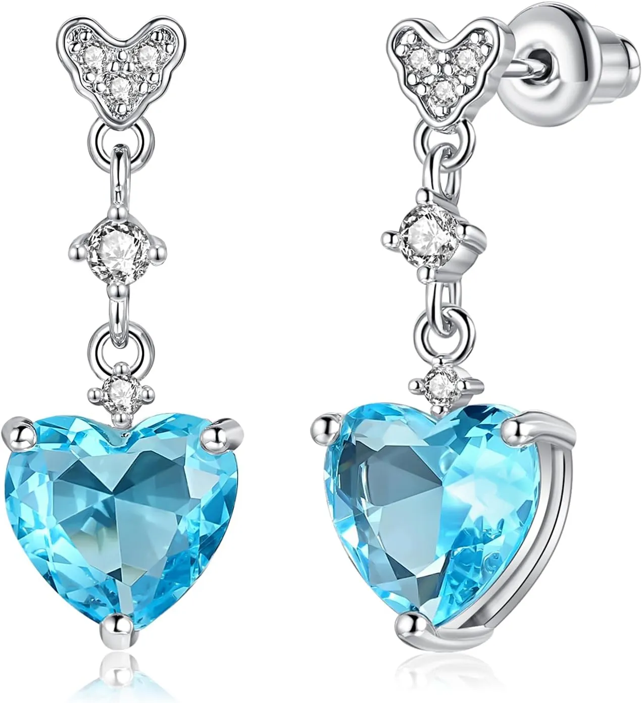 CiNily Heart Drop Stud Earrings for Women Hypoallergenic, 14K White Gold Dainty Birthstone Drop Earrings Cubic Zircon Stud Earrings Jewelry Gift for Mothers Day Birthday Party
