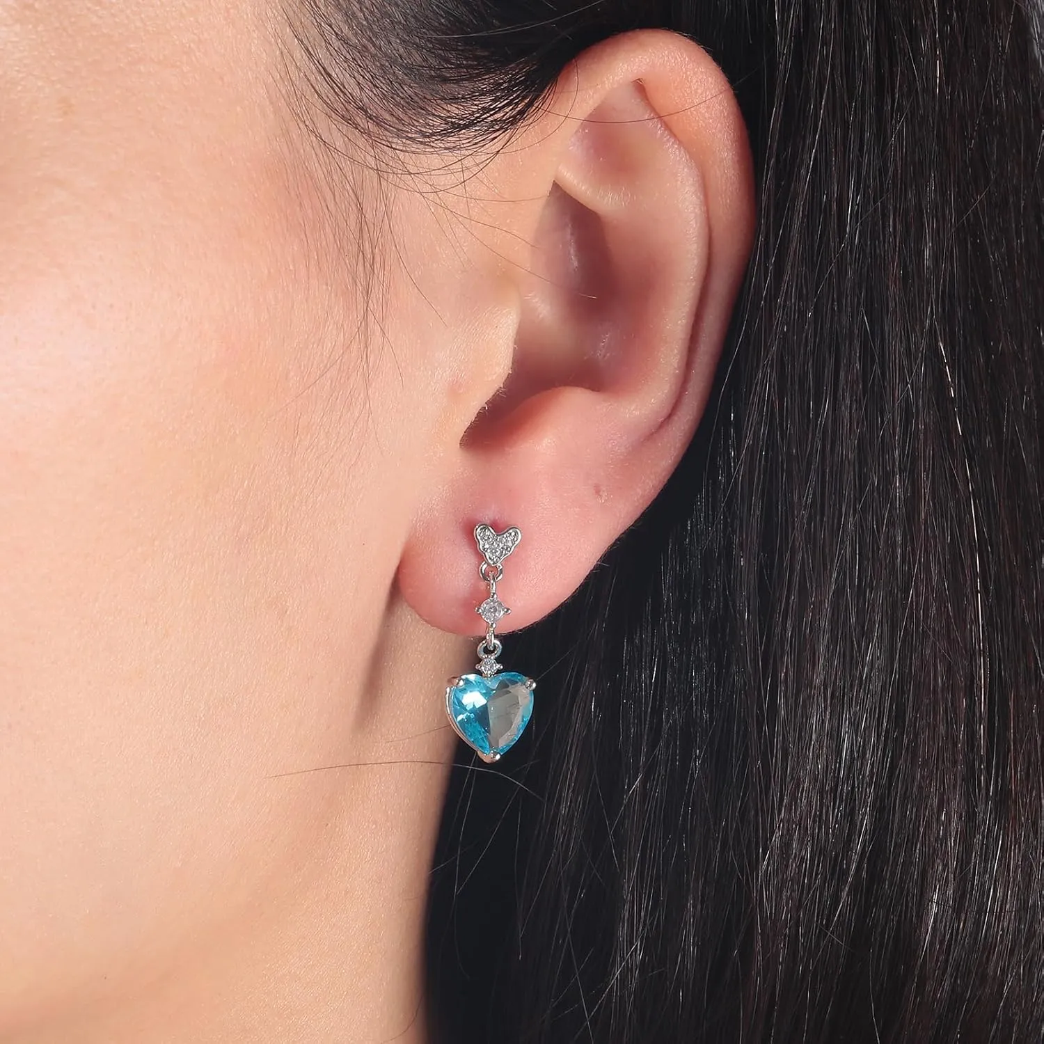 CiNily Heart Drop Stud Earrings for Women Hypoallergenic, 14K White Gold Dainty Birthstone Drop Earrings Cubic Zircon Stud Earrings Jewelry Gift for Mothers Day Birthday Party
