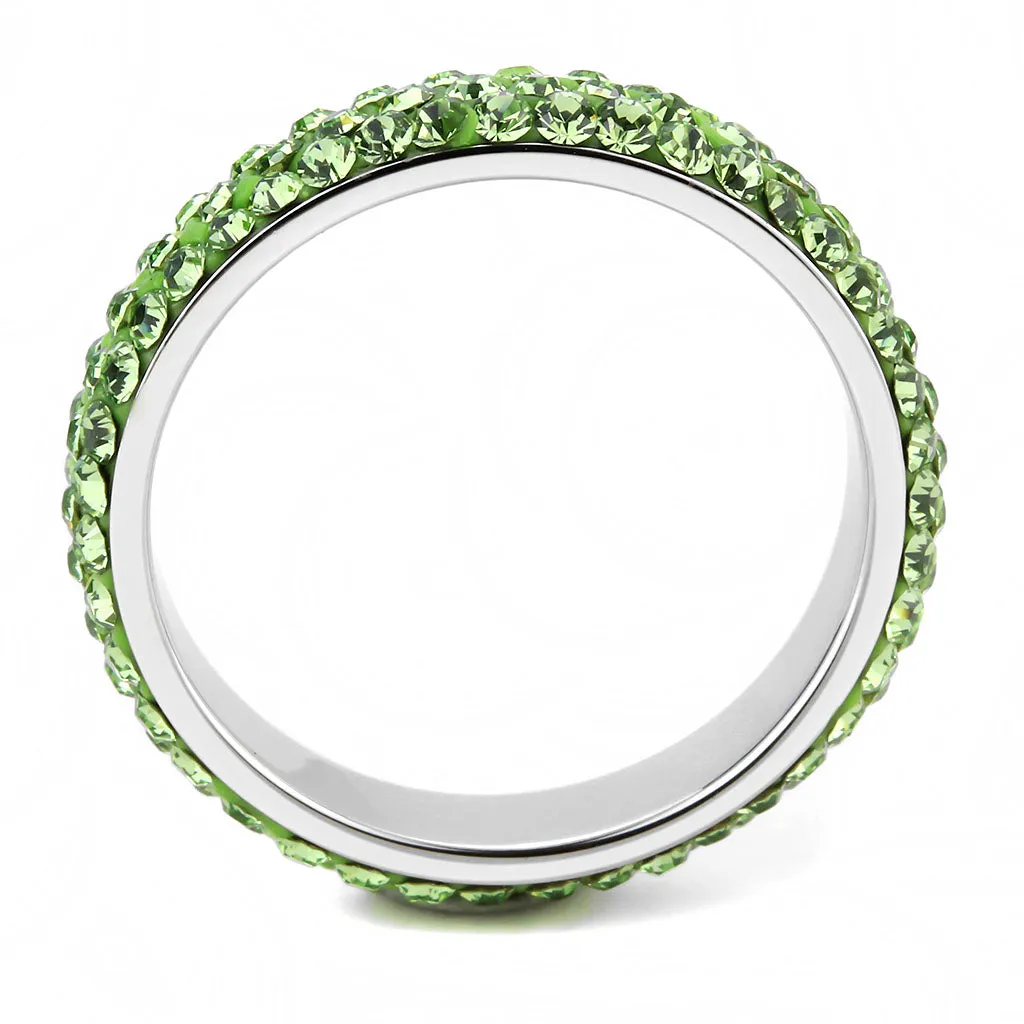 CJ3537 Wholesale Women's Stainless Steel Top Grade Crystal Peridot Infinite Sparkle Ring
