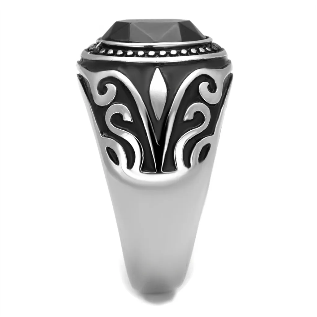 CJE2221 Men's Black & Silver Motif Ring