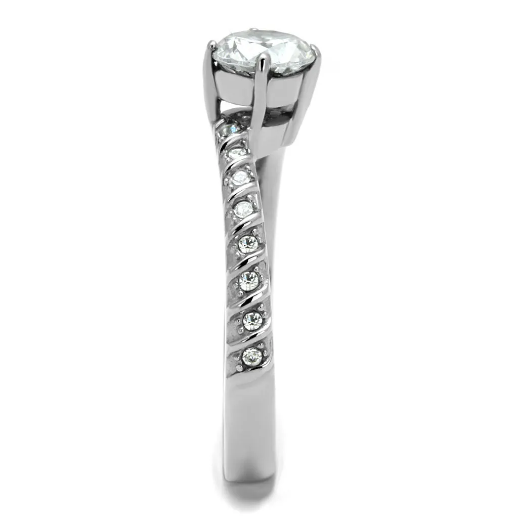 CJE3094 Wholesale Stainless Steel Clear Round CZ Spiral Eternity Ring