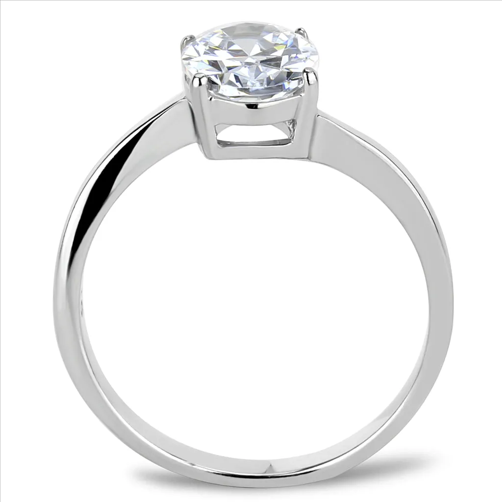 CJE3433 Wholesale Women's Stainless Steel Clear AAA Grade CZ Oval Ring