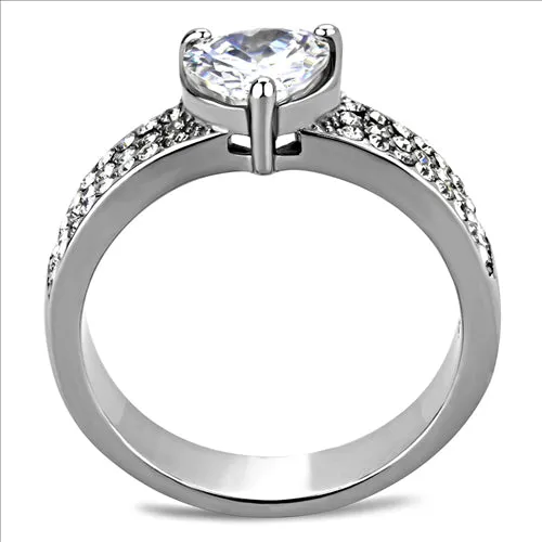 CJE3505 Wholesale Women Stainless Steel Ring High polished (no plating) AAA Grade CZ Clear Ring