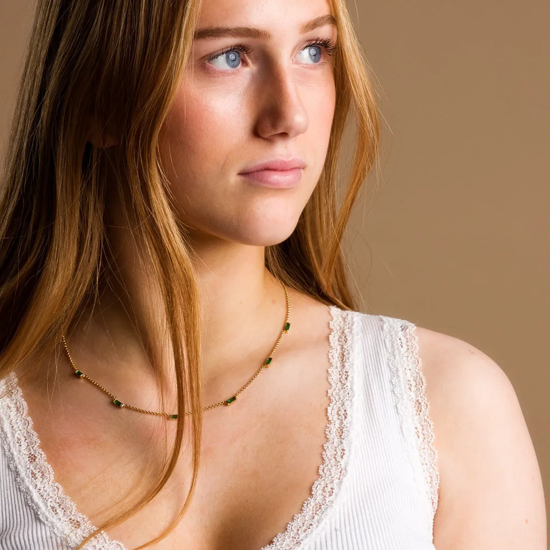 Cleopatra Green Baguette Chain Necklace