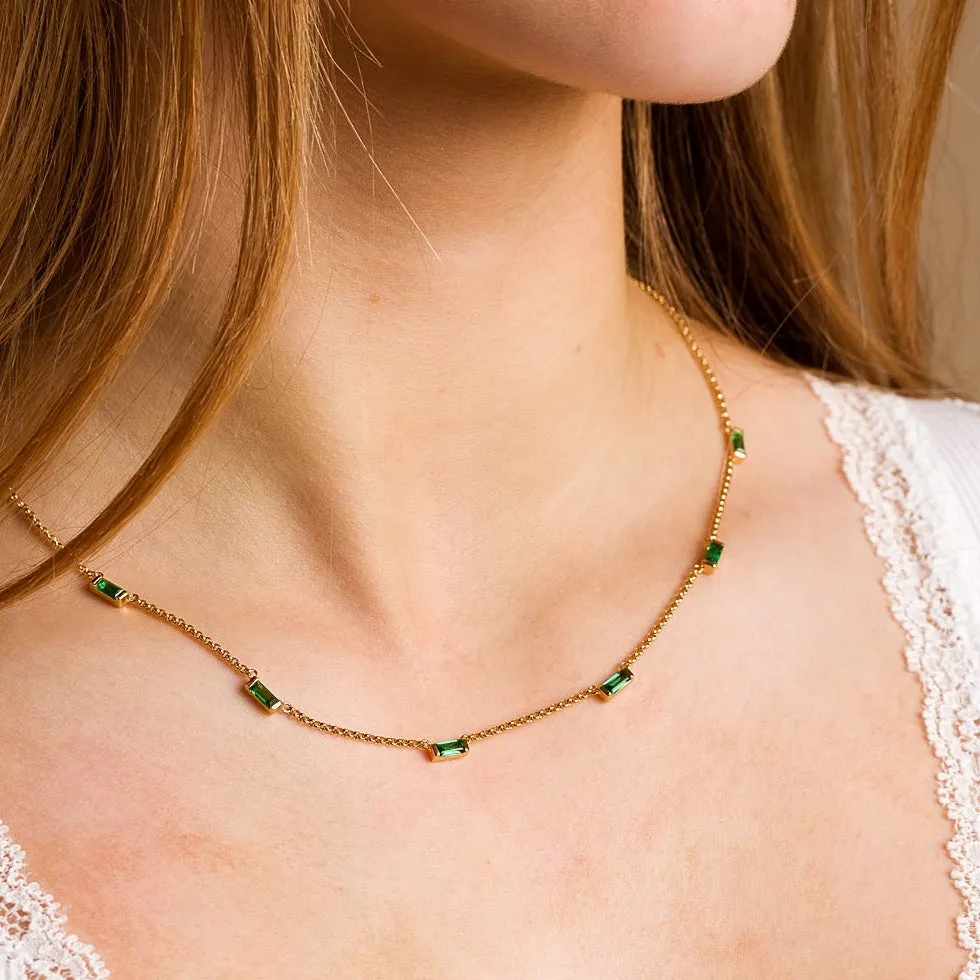 Cleopatra Green Baguette Chain Necklace