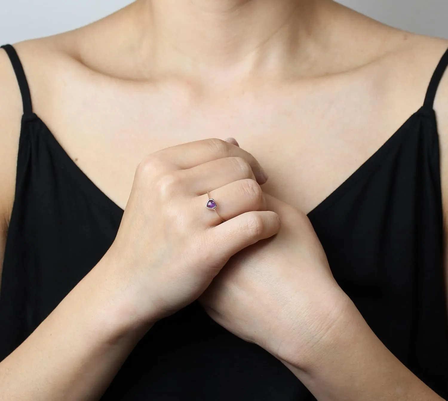COSUMOSU Purple Heart Amethyst Sterling Silver thin Rings