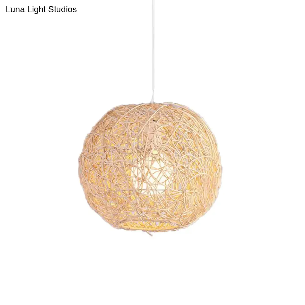 Country Style Rattan Orb Pendant Ceiling Light in Beige - Rustic One-Light Hanging Lighting