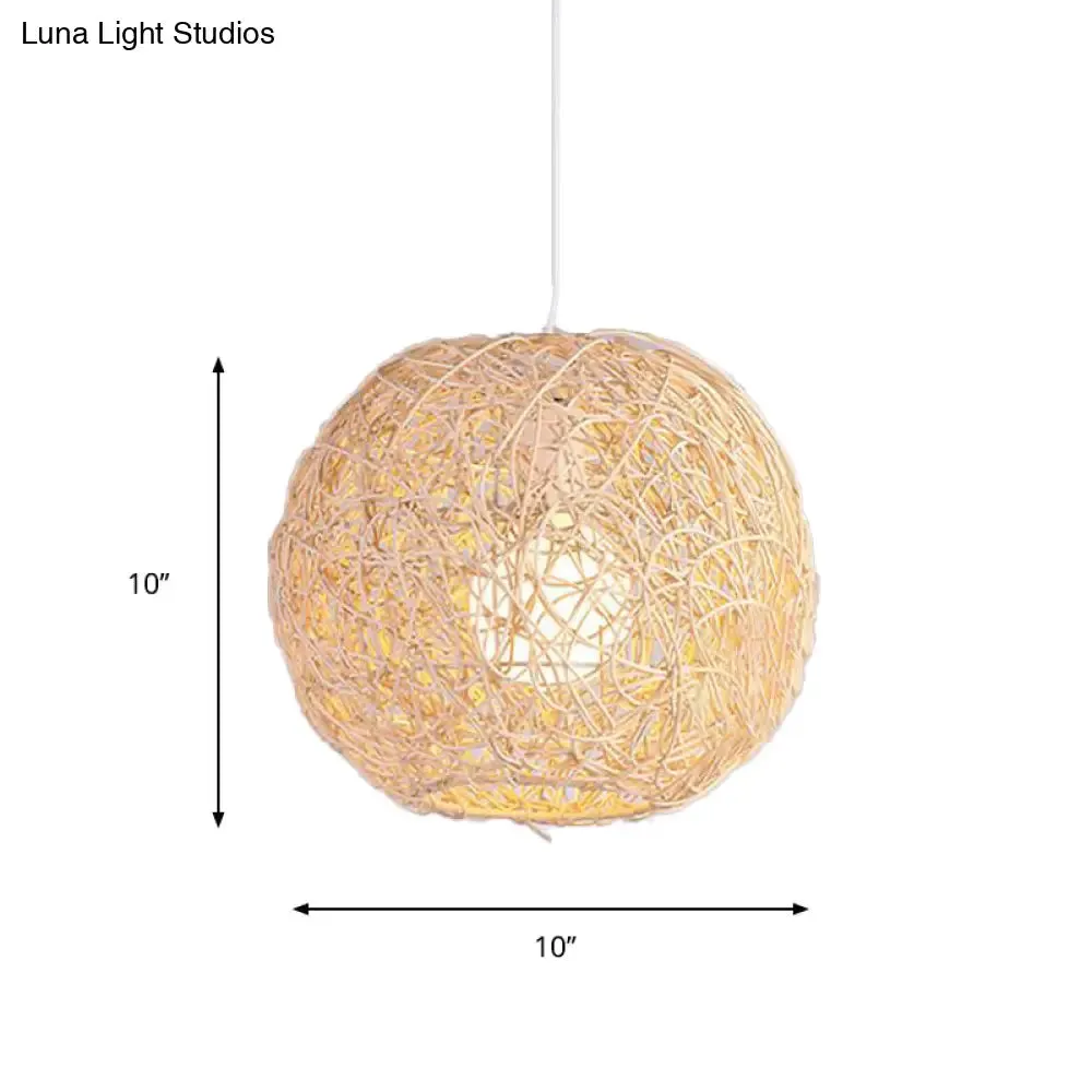 Country Style Rattan Orb Pendant Ceiling Light in Beige - Rustic One-Light Hanging Lighting