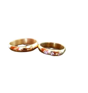 Couple Wedding bands, stacking rings set,two gold rings,diamond ring,gemstone ring,clear quartz ring