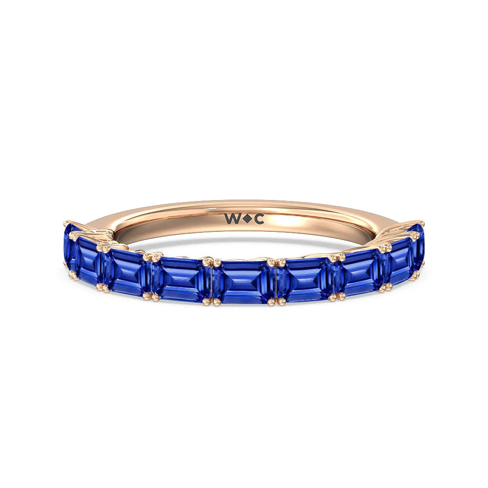 Created Sapphire Emerald East-West Modern Trellis Anniversary Ring