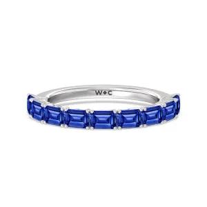 Created Sapphire Emerald East-West Modern Trellis Anniversary Ring