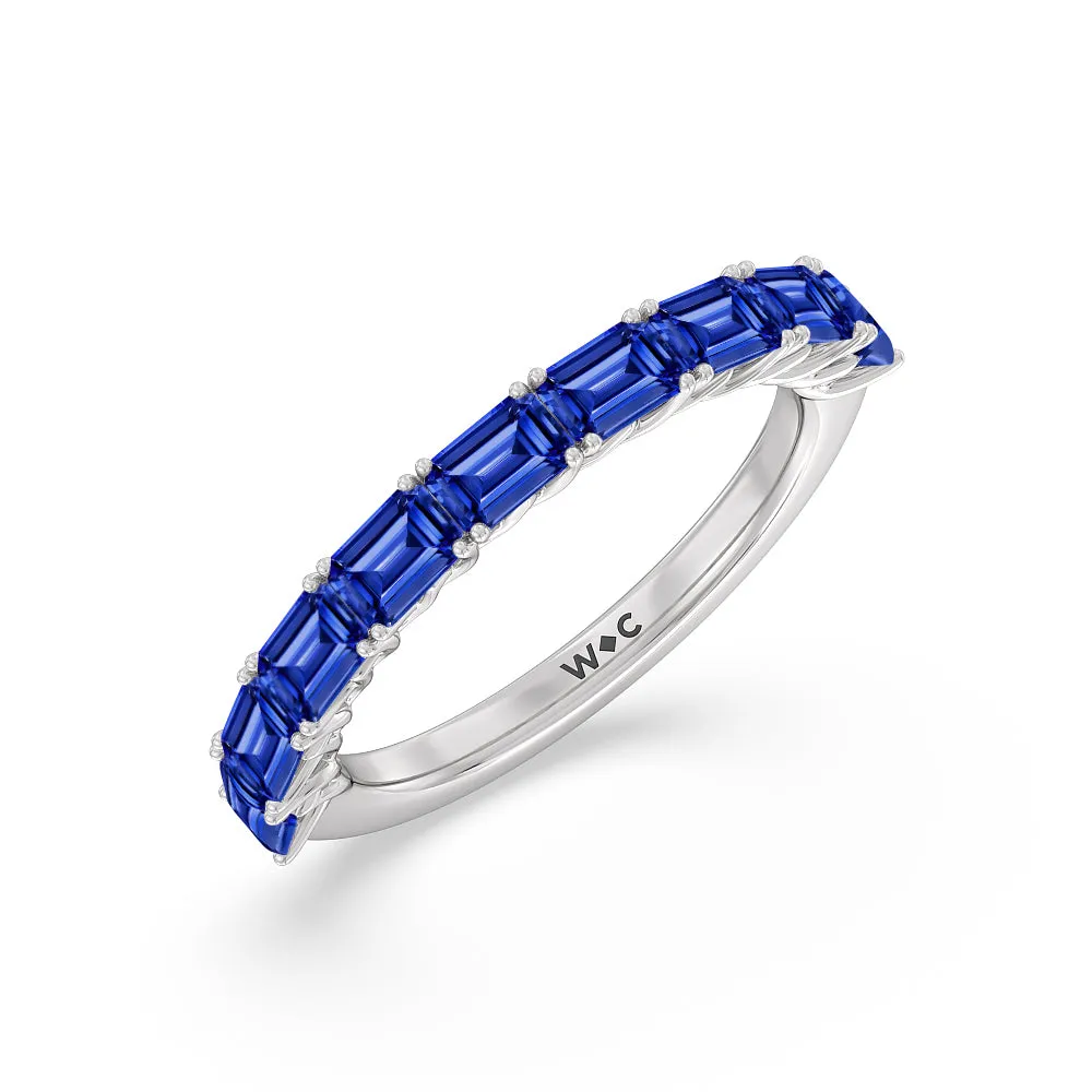Created Sapphire Emerald East-West Modern Trellis Anniversary Ring