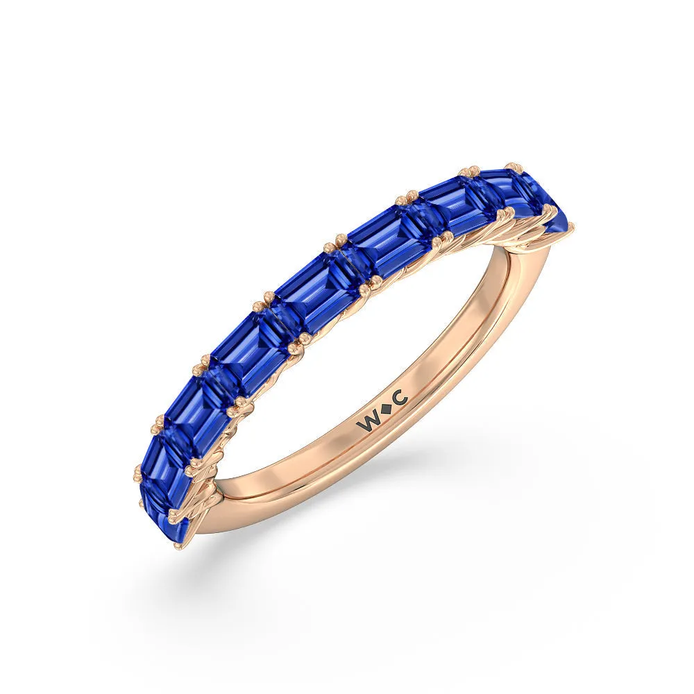 Created Sapphire Emerald East-West Modern Trellis Anniversary Ring