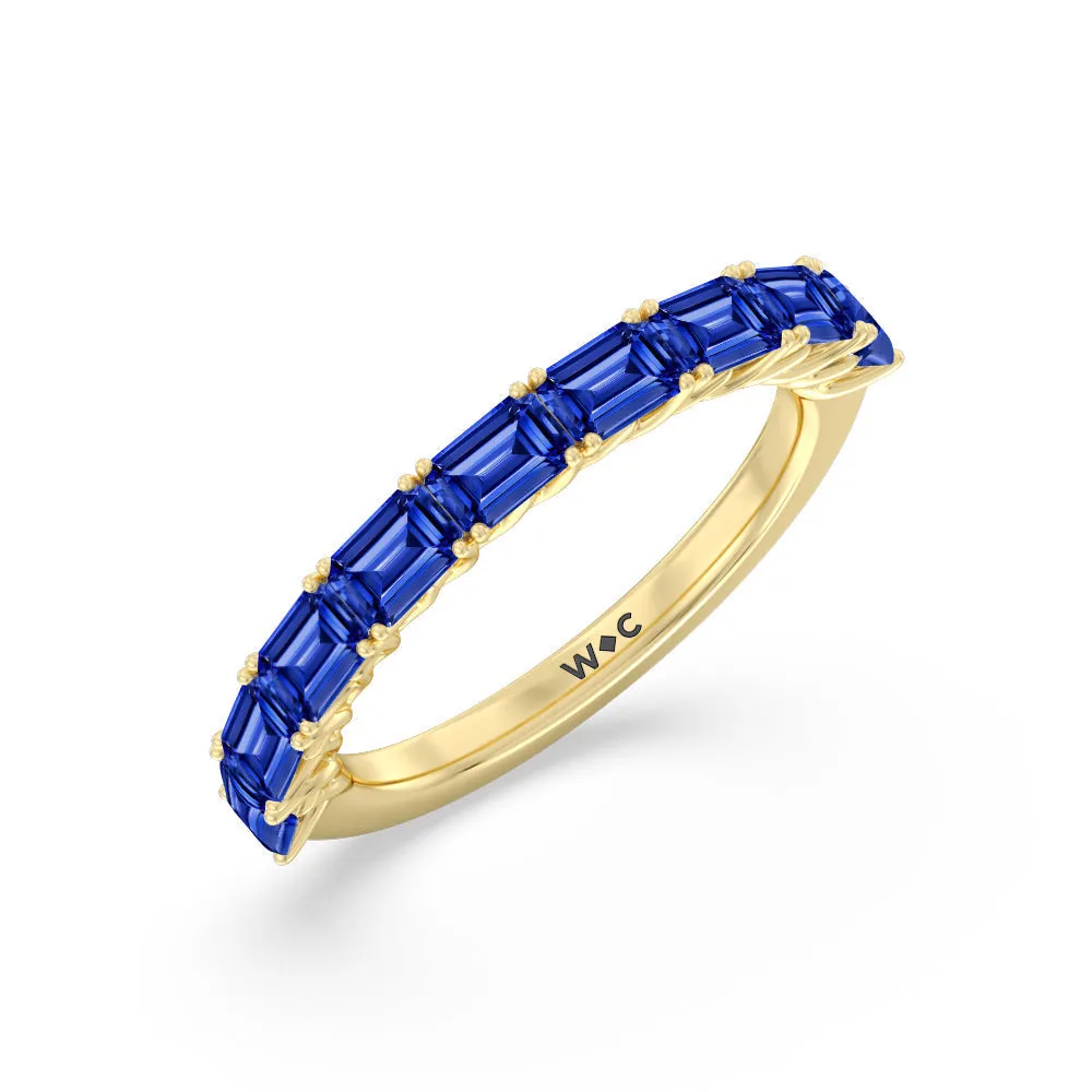 Created Sapphire Emerald East-West Modern Trellis Anniversary Ring