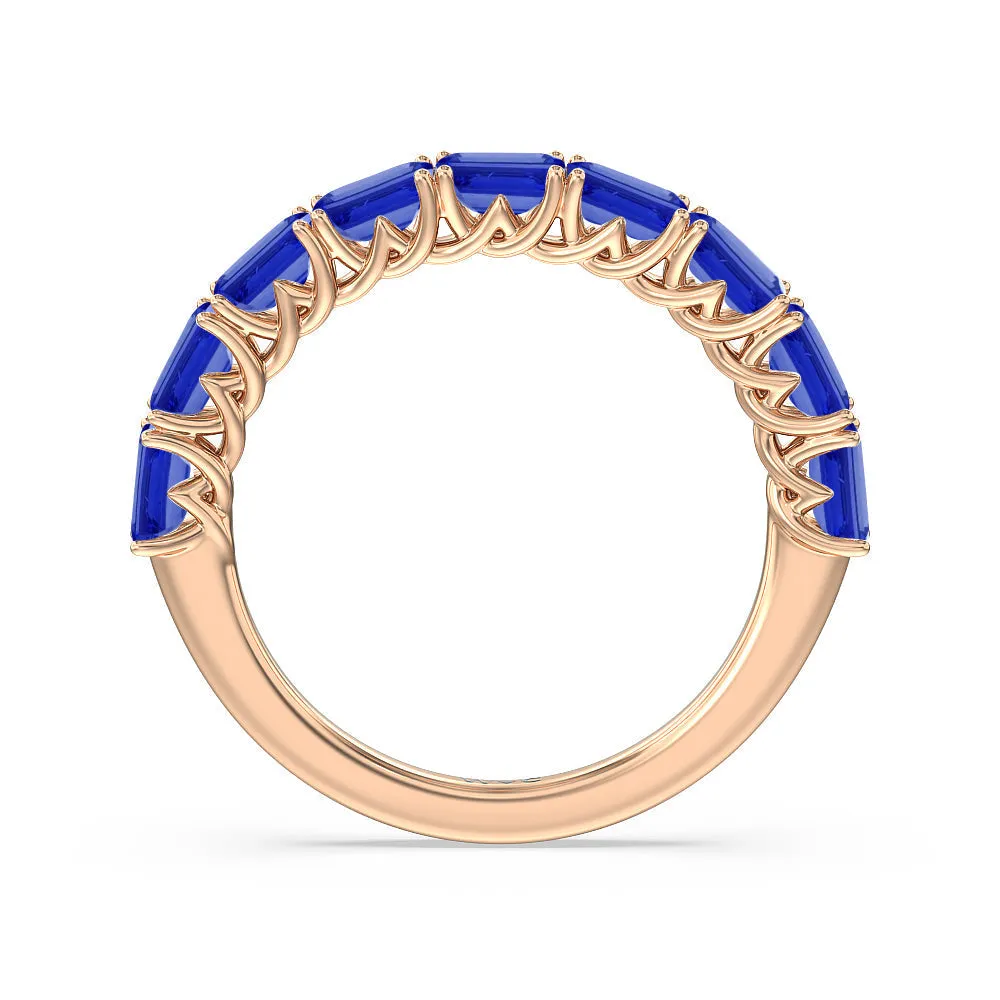 Created Sapphire Emerald East-West Modern Trellis Anniversary Ring