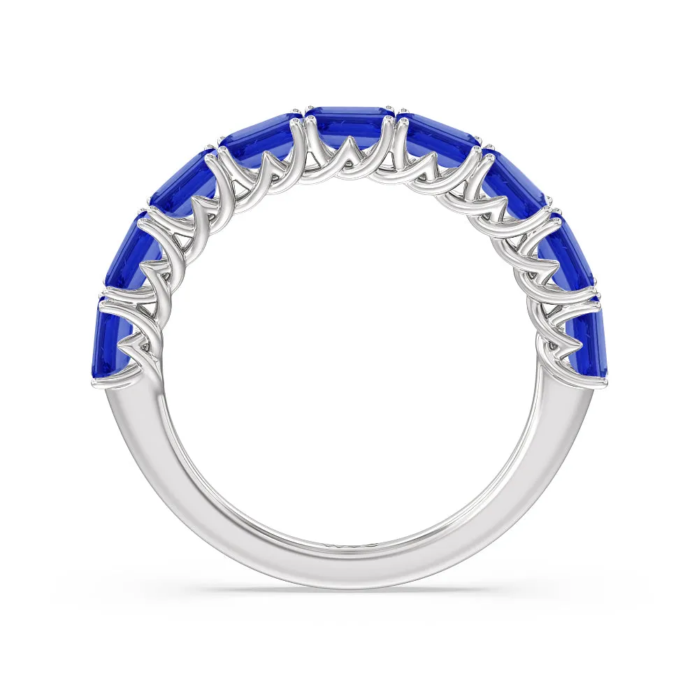 Created Sapphire Emerald East-West Modern Trellis Anniversary Ring