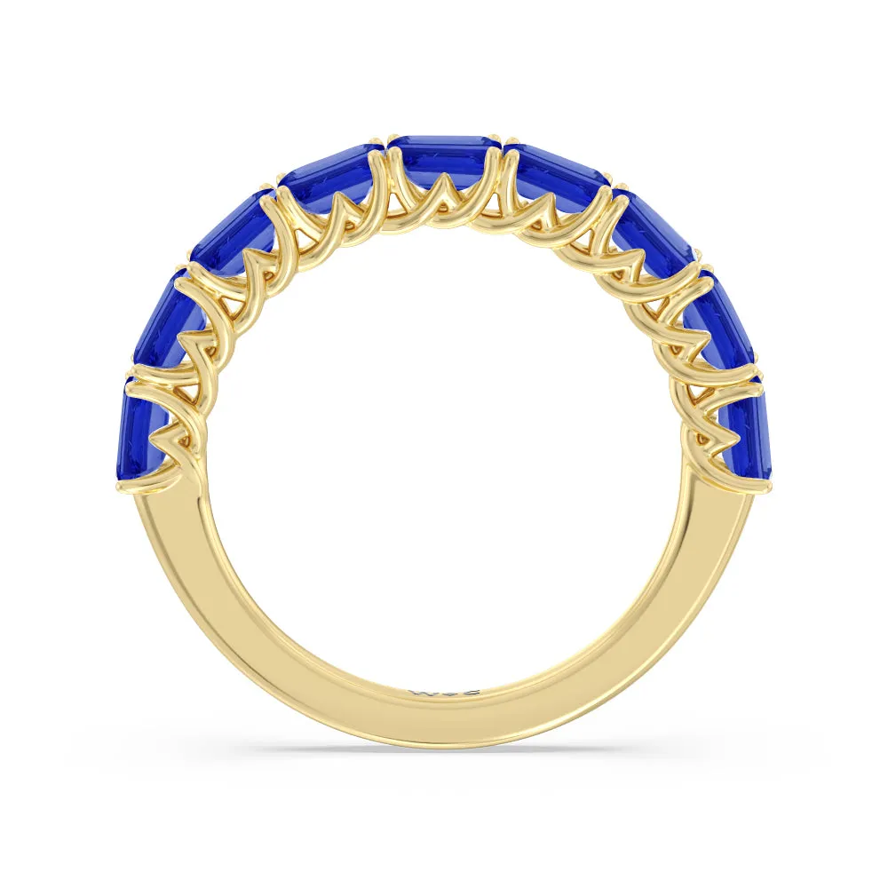 Created Sapphire Emerald East-West Modern Trellis Anniversary Ring