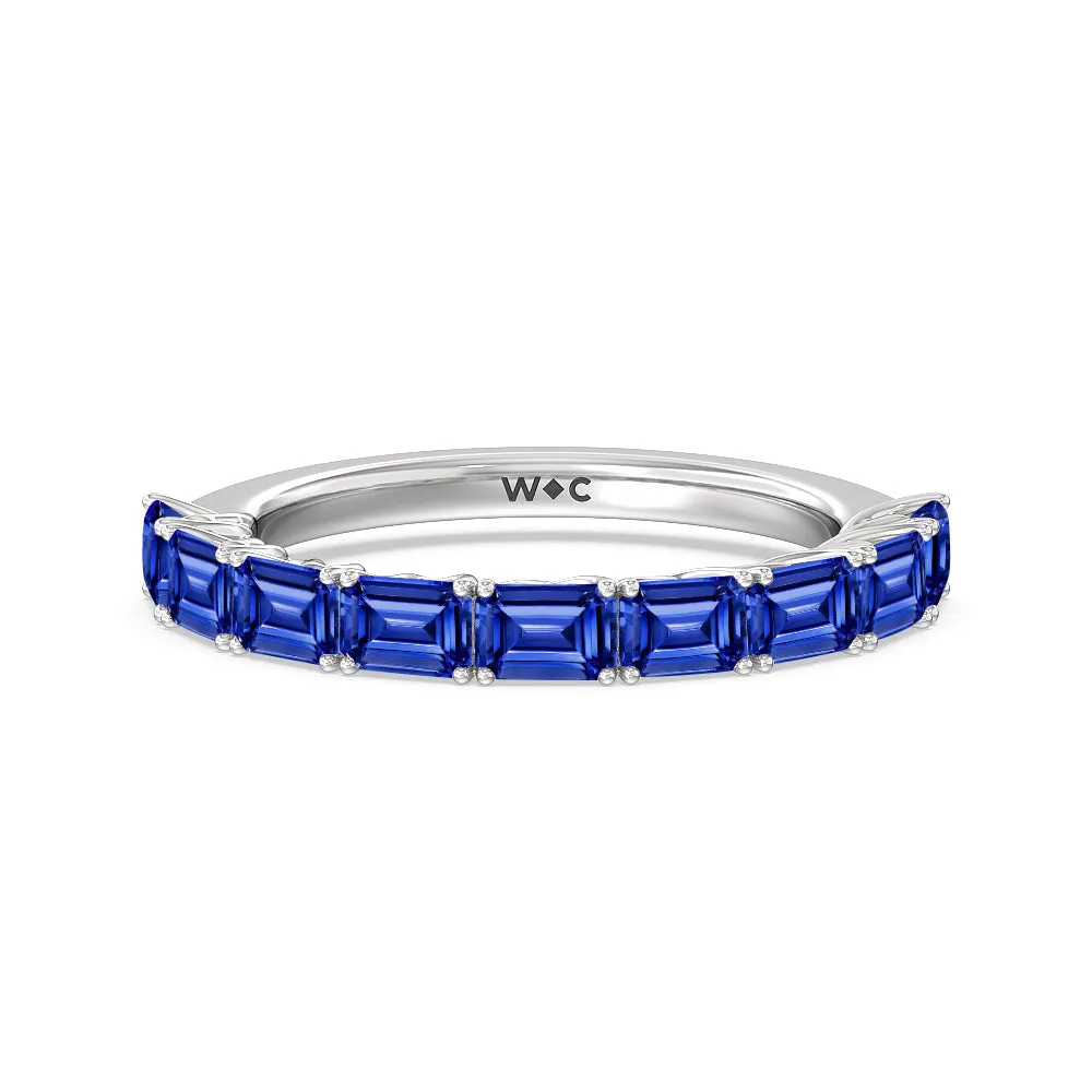 Created Sapphire Emerald East-West Modern Trellis Anniversary Ring