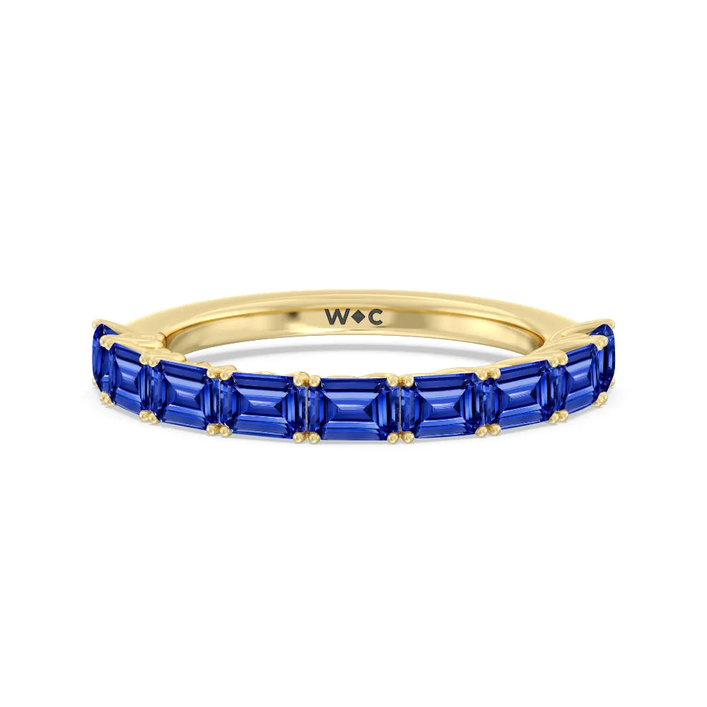 Created Sapphire Emerald East-West Modern Trellis Anniversary Ring