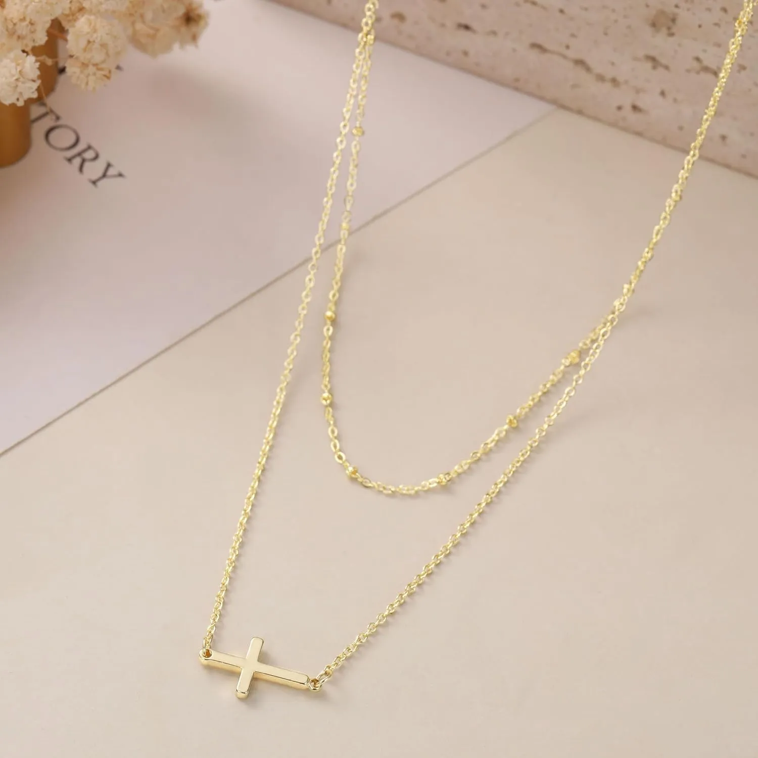 Cross Necklace for Women, Dainty Gold Necklace with Cross Christian Gifts for Women Stocking Stuffers Teen 14k Confirmation Necklace Birthday Christmas Jewelry for Mom/Girlfriend/Sister/Daughter