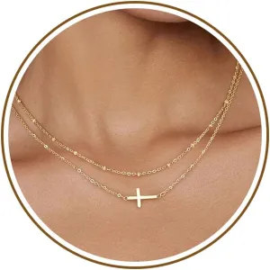 Cross Necklace for Women, Dainty Gold Necklace with Cross Christian Gifts for Women Stocking Stuffers Teen 14k Confirmation Necklace Birthday Christmas Jewelry for Mom/Girlfriend/Sister/Daughter
