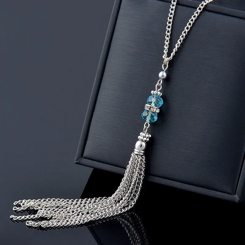 Crystal Long Tassel Necklace For Women