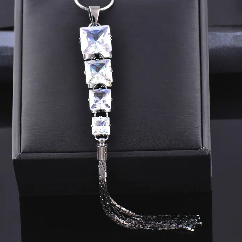 Crystal Long Tassel Necklace For Women