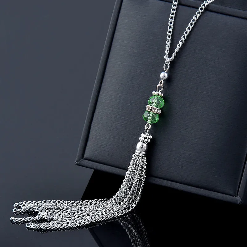 Crystal Long Tassel Necklace For Women