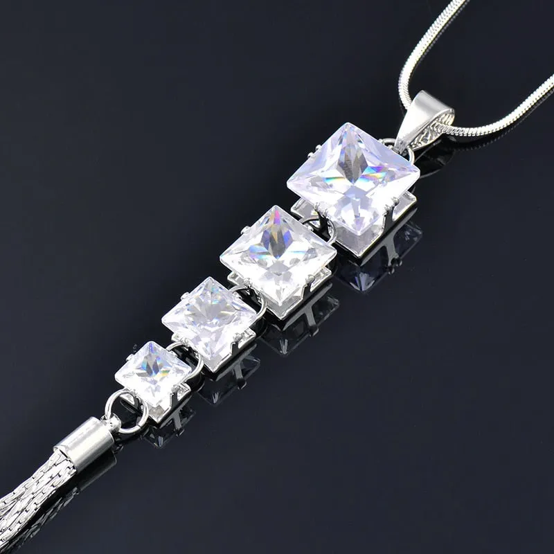 Crystal Long Tassel Necklace For Women