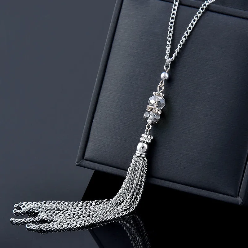 Crystal Long Tassel Necklace For Women