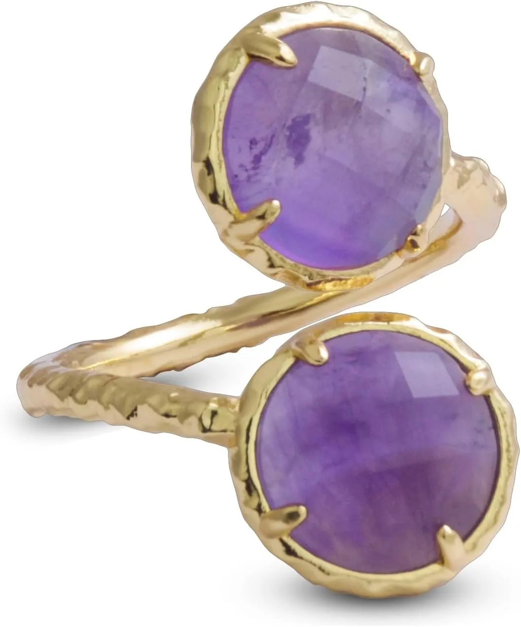 Crystal Rings, Natural Amazonite Rose Quartz Sunstone Amethyst Rings for Women, Double Round Faceted Gemstone Rings, 14K Gold Plated Adjustable Ring, Western Boho Vintage Rings for Mother.