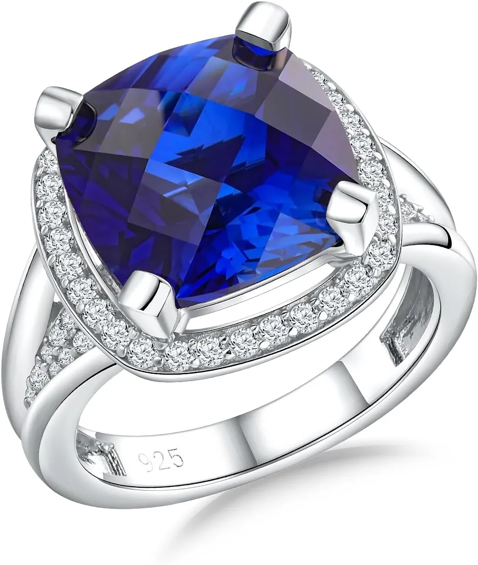 Cushion/Emerald Cut Engagement Rings for Women and Men, 925 Sterling Silver Sapphire/Ruby/Emerald &Cubic Zirconia Gemstone Ring Cocktail Party Birthday Jewelry