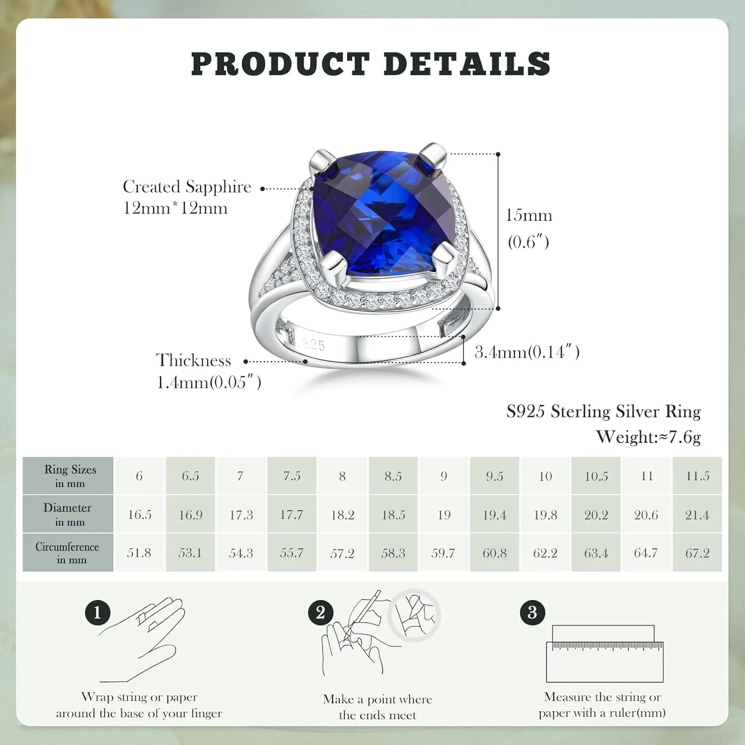 Cushion/Emerald Cut Engagement Rings for Women and Men, 925 Sterling Silver Sapphire/Ruby/Emerald &Cubic Zirconia Gemstone Ring Cocktail Party Birthday Jewelry