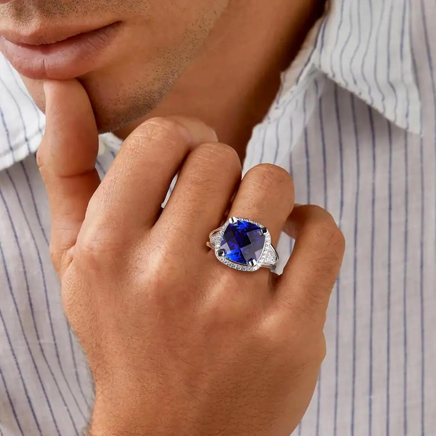 Cushion/Emerald Cut Engagement Rings for Women and Men, 925 Sterling Silver Sapphire/Ruby/Emerald &Cubic Zirconia Gemstone Ring Cocktail Party Birthday Jewelry