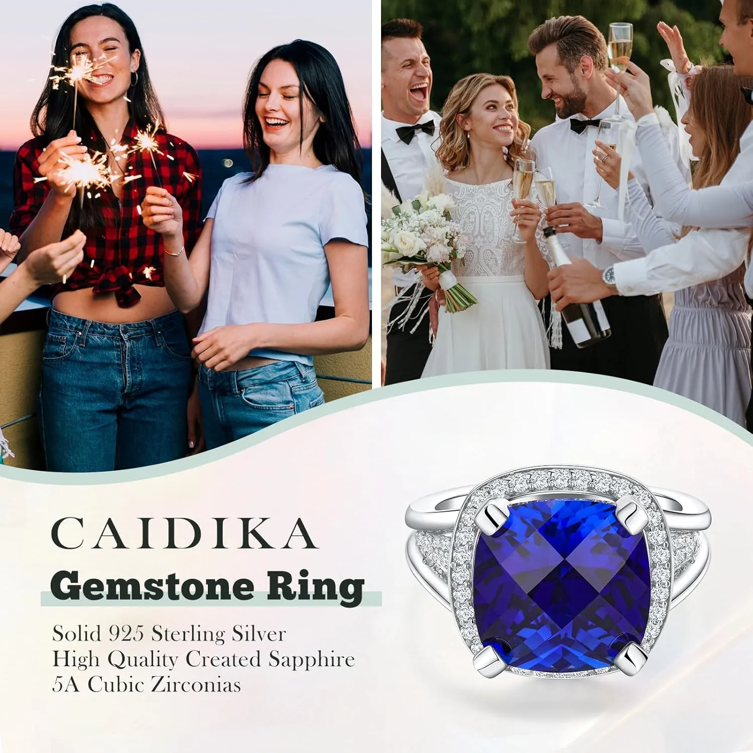 Cushion/Emerald Cut Engagement Rings for Women and Men, 925 Sterling Silver Sapphire/Ruby/Emerald &Cubic Zirconia Gemstone Ring Cocktail Party Birthday Jewelry