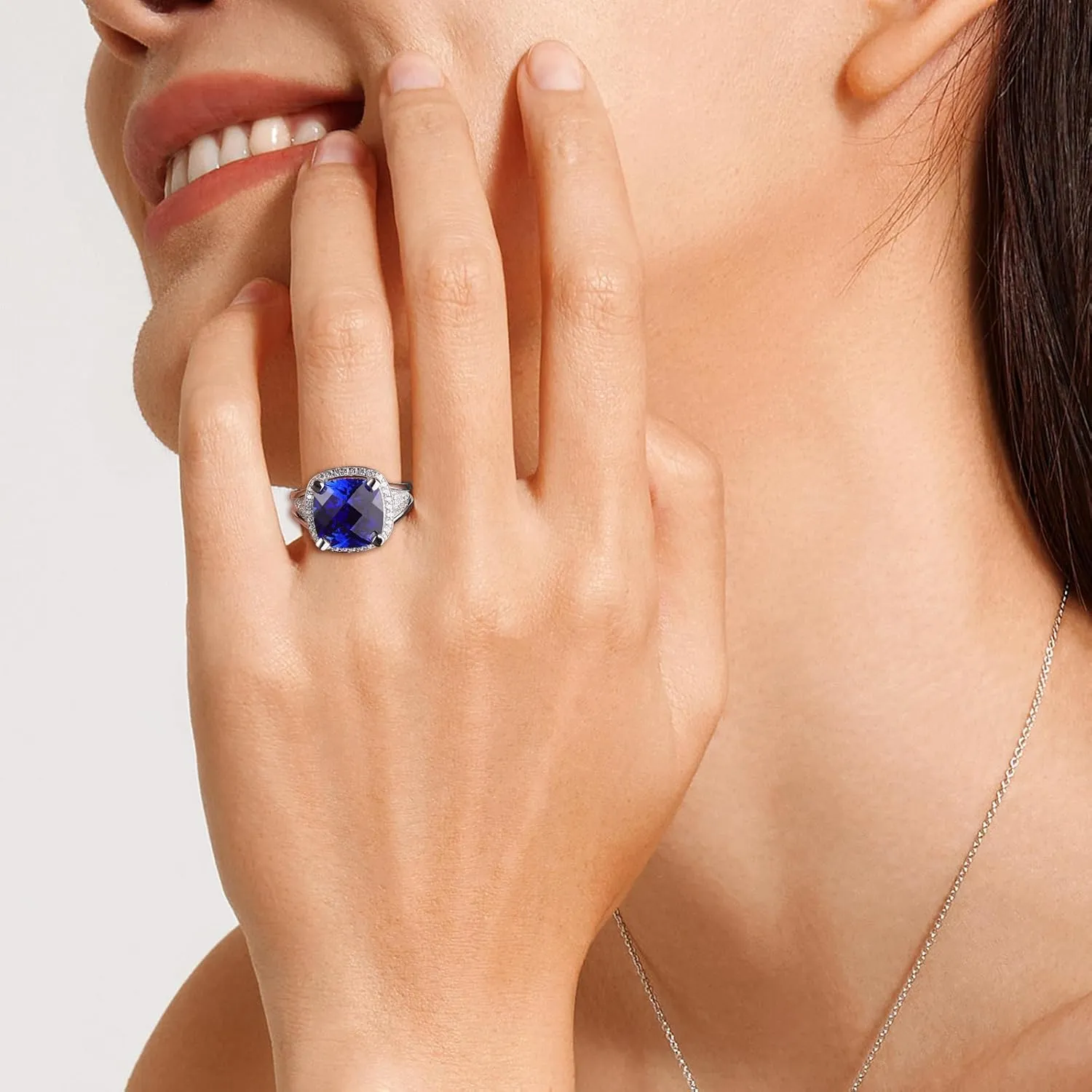 Cushion/Emerald Cut Engagement Rings for Women and Men, 925 Sterling Silver Sapphire/Ruby/Emerald &Cubic Zirconia Gemstone Ring Cocktail Party Birthday Jewelry